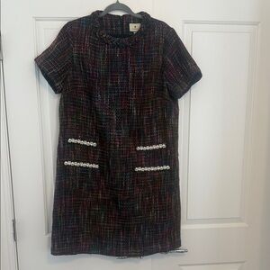 Chic Multicolor Tweed Dress with Pearl Accents by Tuckenuck